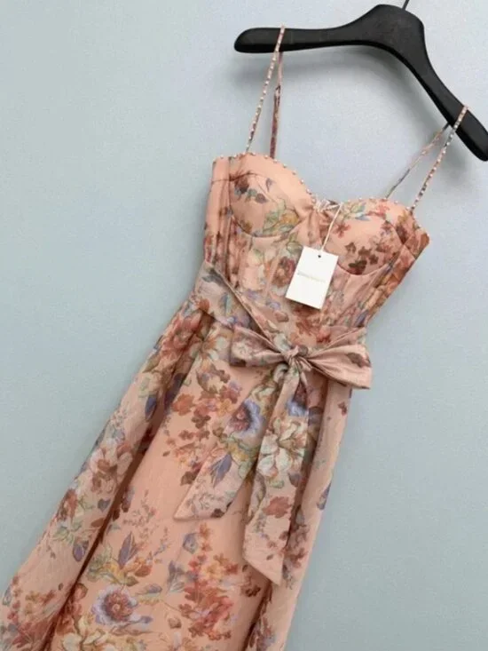 Zimmermann Peach Floral Midi Dress - Picture 6 of 7
